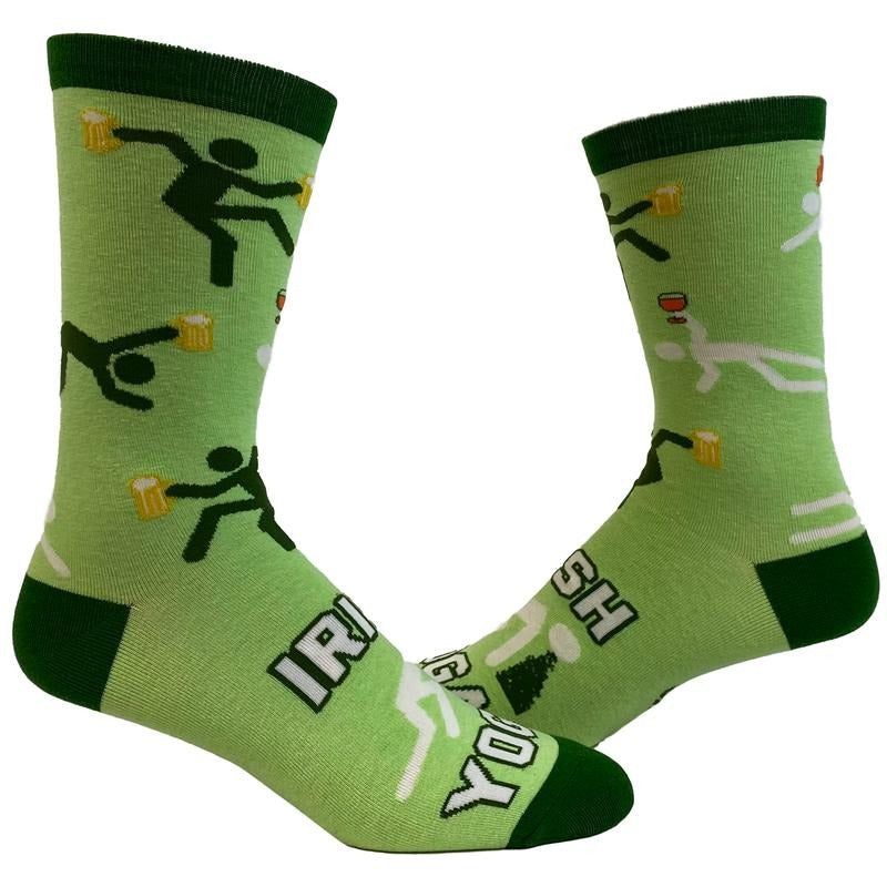 Men's Irish Yoga Socks Funny St. Patrick's Day Drinking Party Novelty Footwear Funny Graphic Socks Comfortable Fitted Spandex Cotton