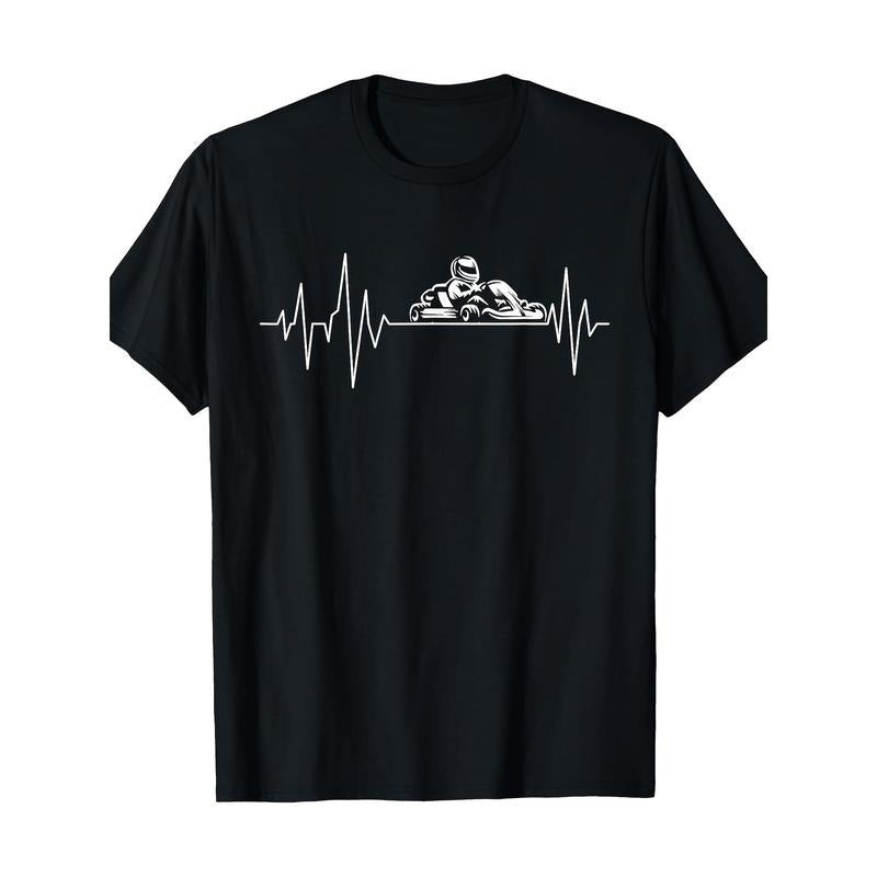 Men's Kart Racing Heartbeat Graphic Tee - 100% Cotton, Short Sleeve, Crew Neck T-Shirt for Casual Wear Made in USA