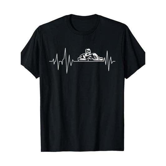 Men's Kart Racing Heartbeat Graphic Tee - 100% Cotton, Short Sleeve, Crew Neck T-Shirt for Casual Wear Made in USA