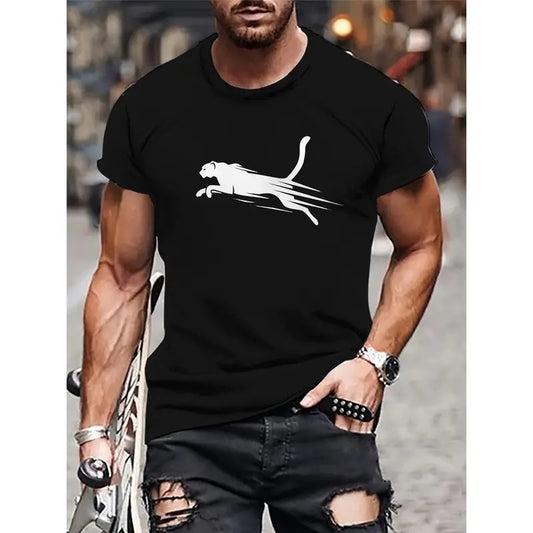 Men's Leopard Graphic Print T-shirt, Short Sleeve Crew Neck Tee, Men's Clothing For Summer Outdoor Made in USA
