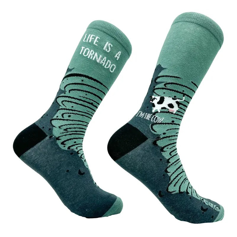 Men's Life Is A Tornado Socks Funny Stormy Twister Joke Footwear Funny Graphic Socks Comfortable Fitted Spandex Cotton