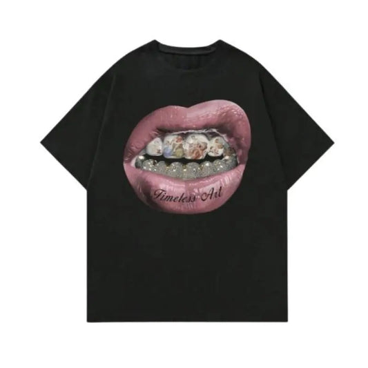 Men's Loose And Fashionable Street-Style Retro Creative Lips Angel Madonna Oil Painting Knit T-Shirt, Hoodie, Sweatshirt S-3XL, Streetwear & Underwear