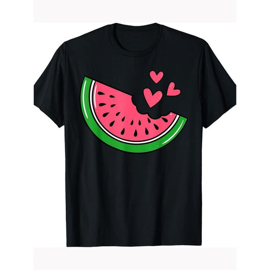 Men's Loose-Fit Cotton Crew Neck T-Shirt, Fun Watermelon Slice Design, Perfect for Summer Fruit Lovers, Comfortable and Breathable, Great as a Gift! made in usa