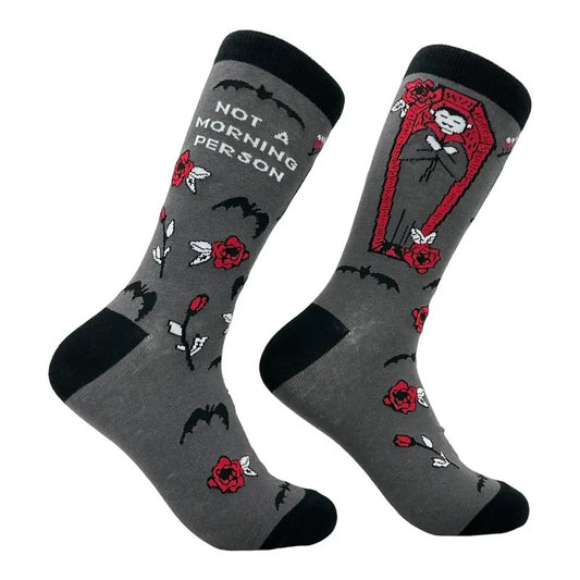 Men's Not A Morning Person Socks Funny Sarcastic Vampire Graphic Footwear Funny Graphic Socks Comfortable Fitted Spandex Cotton