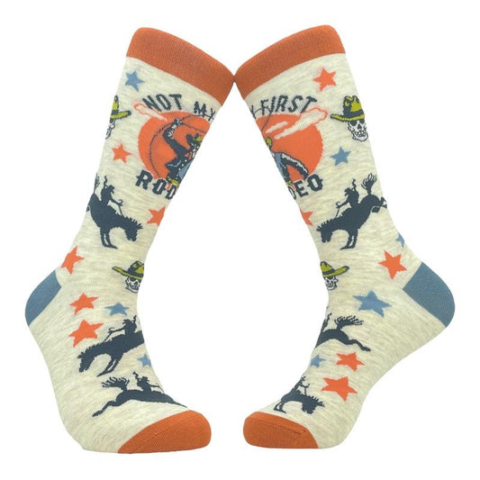 Men's Not My First Rodeo Socks Funny Cowboy Western Sarcastic Novelty Footwear Funny Graphic Socks Comfortable Fitted Spandex Cotton