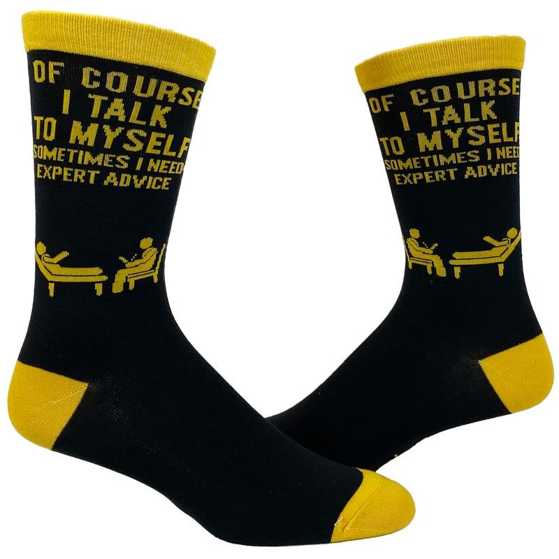 Men's Of Course I Talk to Myself Sometimes I Need Expert Advice Funny Sarcasm Socks Funny Graphic Socks Comfortable Fitted Spandex Cotton