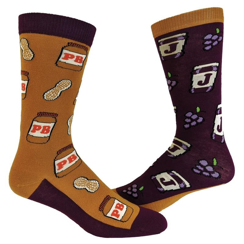 Men's Peanut Butter and Jelly Socks Funny Lunch Jam Sandwich Graphic Novelty Vintage Footwear Funny Graphic Socks Comfortable Fitted Spandex Cotton