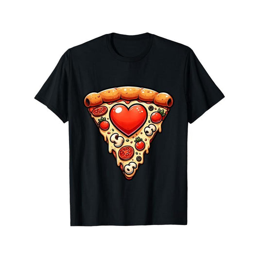 Men's Pizza Slice & Heart Graphic Tee - 100% Cotton, Comfort Fit Short Sleeve T-Shirt for Casual Wear & Outdoor Activities made in usa