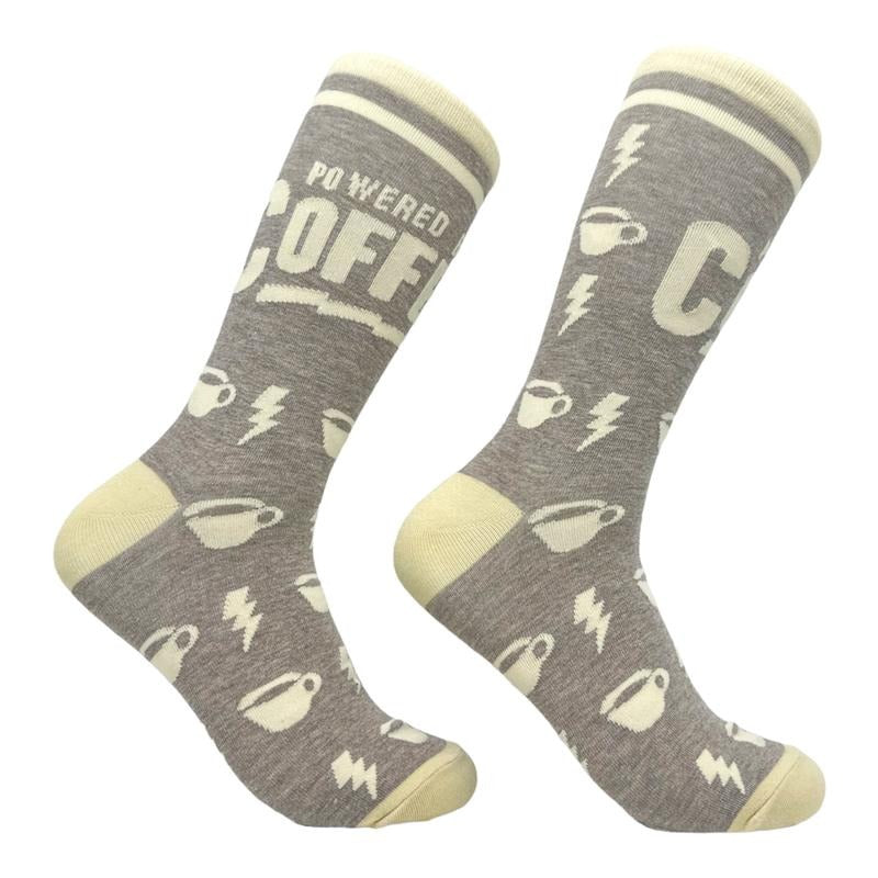 Men's Powered By Coffee Socks Funny Caffeine Lovers Novelty Socks Funny Graphic Socks Comfortable Fitted Spandex Cotton