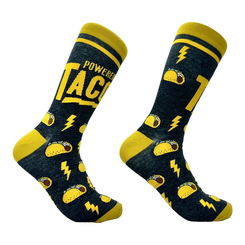 Men's Powered By Tacos Socks Funny Vintage Retro Mexican Food Lovers Footwear Funny Graphic Socks Comfortable Fitted Spandex Cotton