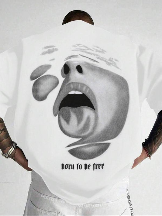 Men's Regular Fit Face Print Round Neck Graphic Tee, Casual Short Sleeve Crew Neck T-shirt for Summer, Fashion Men's Top for Daily Wear, Tropical