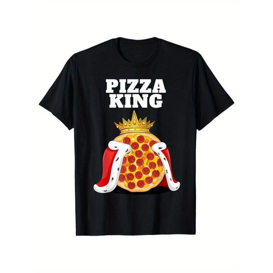 Men's Soft Cotton Pizza Printed Crew Neck Casual Short Sleeve T-shirt - Comfortable Food Graphic Tee for Outdoor made in usa
