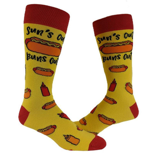 Men's Suns Out Buns Out Socks Funny Backyard Cookout Bar-b-que Summer Graphic Novelty Fotowear Funny Graphic Socks Comfortable Fitted Spandex Cotton