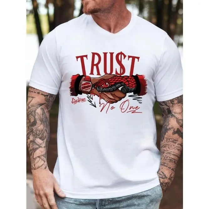 Men's T-Shirt With Snake Trust No One Graphic Print, Casual Short Sleeve Tee Made in USA