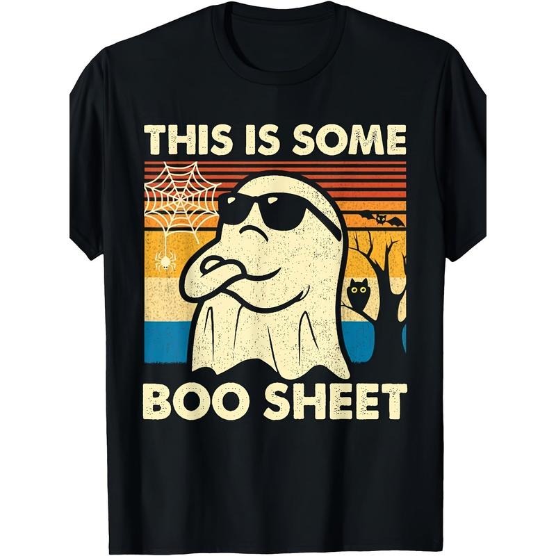 Men's T-shirt Funny Boo Cool Cute Ghost Halloween Retro Print, Men's Round Neck Short Sleeve T-shirt - Sport Fashion Regular Fit T-shirt - Autumn Holiday Tops made in usa