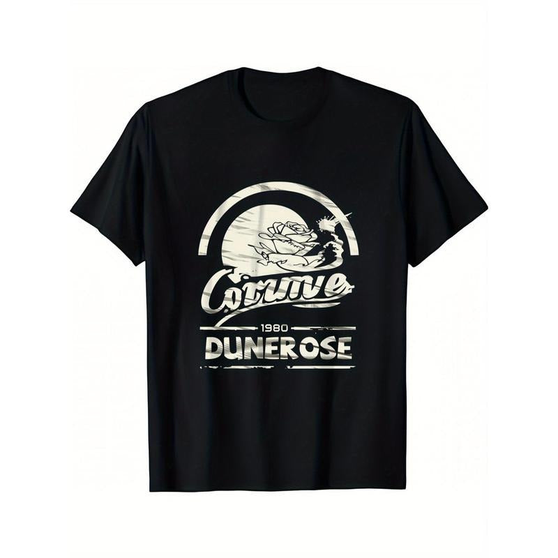 Men's T-shirt, Letter Printed Graphic And Letters Plant Rose Flowers Men'S Clothing American Retro Fashion And Leisure Tees Short Sleeve Casual Tee Funny Print Comfy Basic Tee Tops made in usa