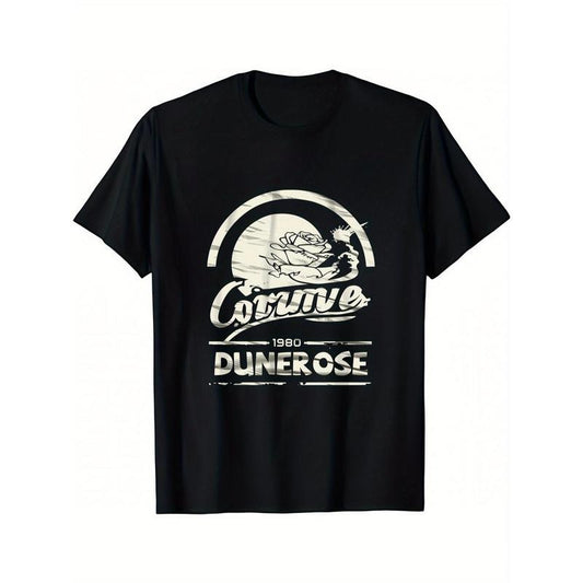 Men's T-shirt, Letter Printed Graphic And Letters Plant Rose Flowers Men'S Clothing American Retro Fashion And Leisure Tees Short Sleeve Casual Tee Funny Print Comfy Basic Tee Tops made in usa