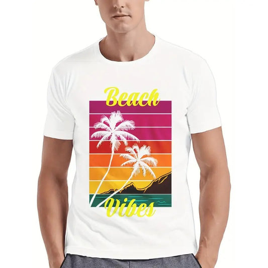 Men's T-shirt, personalized men's wear, seaside print, men's outdoor casual top, comfort and fashion coexist Made in USA