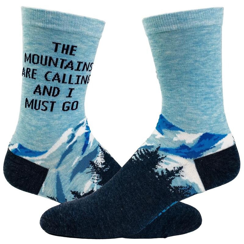 Men's The Mountains Are Calling And I Must Go Socks Funny Outdoor Camping Adventure Hiking Footwear Funny Graphic Socks Comfortable Fitted Spandex Cotton