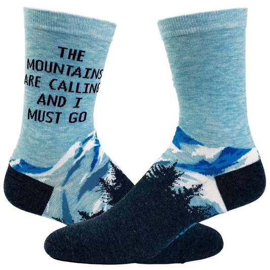 Men's The Mountains Are Calling And I Must Go Socks Funny Outdoor Camping Adventure Hiking Footwear Funny Graphic Socks Comfortable Fitted Spandex Cotton