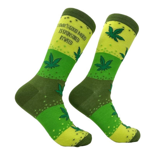 Men's Todays Good Mood Is Sponsored By Weed Socks Funny 420 Graphic Footwear Funny Socks