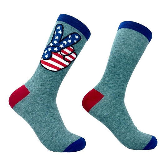 Men's USA Peace Hands Socks Funny Awesome Fourth Of July Patriotic Flag Lovers Footwear Funny Graphic Socks Comfortable Fitted Spandex Cotton