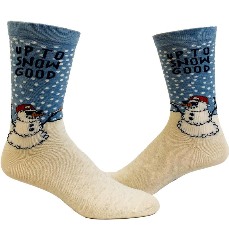 Men's Up to Snow Good Socks Funny Christmas Winter Weather Snowman Novelty Footwear Funny Graphic Socks Comfortable Fitted Spandex Cotton