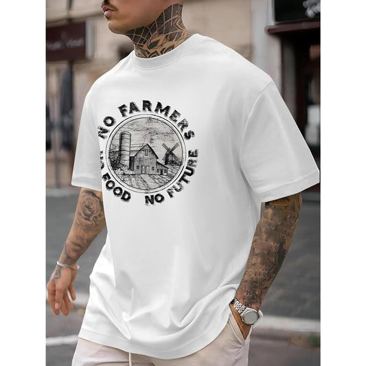 Men's Vintage Fashion T-Shirt, Round Neck Short Sleeve, Regular Fit, Casual Outdoor, Sporty Style, Adult, Summer, Geometric Pattern, Breathable Microfiber Made in USA
