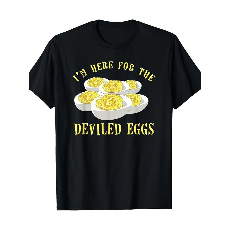 Men's Vintage-Style Cotton T-Shirt with Unique Deviled Eggs Print - Breathable, Machine Washable, Perfect for Casual Outings made in usa