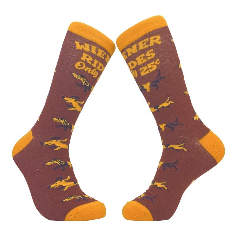 Men's Wiener Rides Socks Funny Dachshund Pet Puppy Lover Novelty Footwear Funny Graphic Socks Comfortable Fitted Spandex Cotton