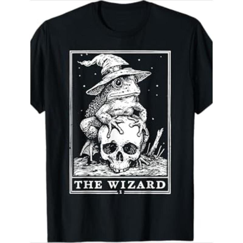 Men's Wizard Frog Tarot Card Graphic Tee - 100% Cotton, Casual Round Neck T-Shirt for All Seasons made in usa