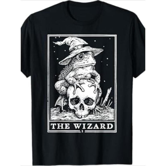 Men's Wizard Frog Tarot Card Graphic Tee - 100% Cotton, Casual Round Neck T-Shirt for All Seasons made in usa