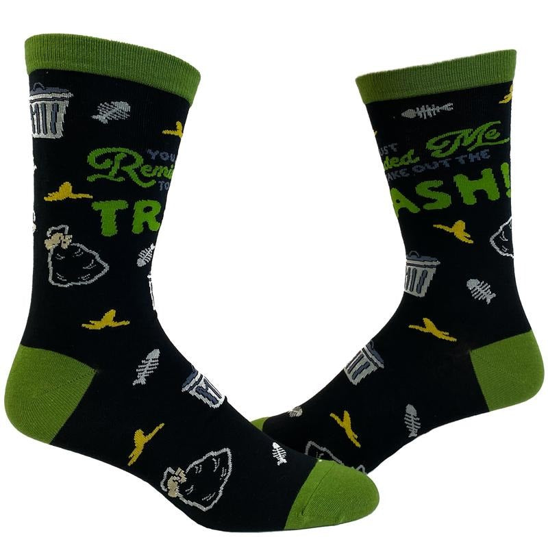 Men's You Just Reminded Me To Take Out The Trash Socks Funny Sarcastic Garbage Graphic Footwear Funny Graphic Socks Comfortable Fitted Spandex Cotton