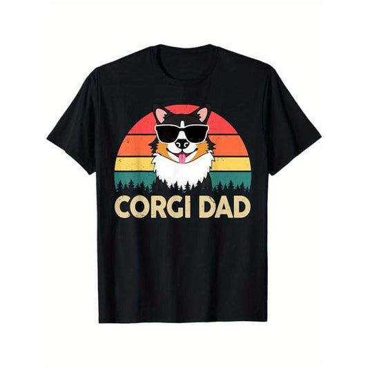 Men's cotton casual T-shirt Corgi-Shirt Corgi Dad Funny Father Day Gift for Lover Men T-Shirt Made in USA