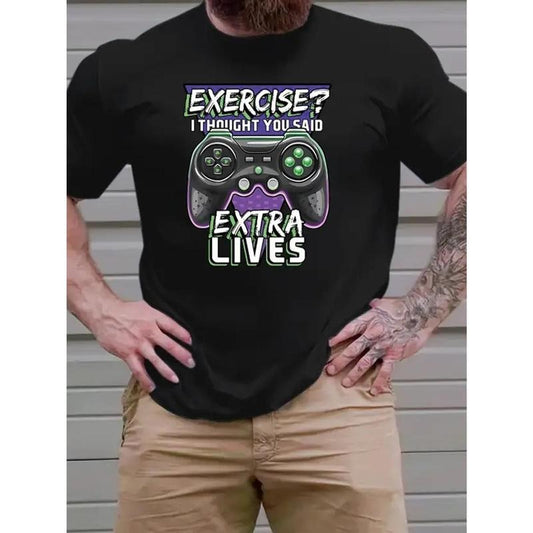 Men's lettering and game console graphic print fashionable summer short-sleeved T-shirt made in usa