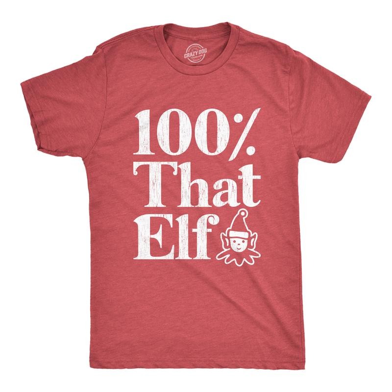 Mens 100% That Elf T Shirt Funny Christmas Party Santas Helper Graphic Novelty Tee Mens Funny T Shirts Cool Tees Soft Stylish Casual Menswear Christmas Apparel for Men Novelty Tees for Guys Red