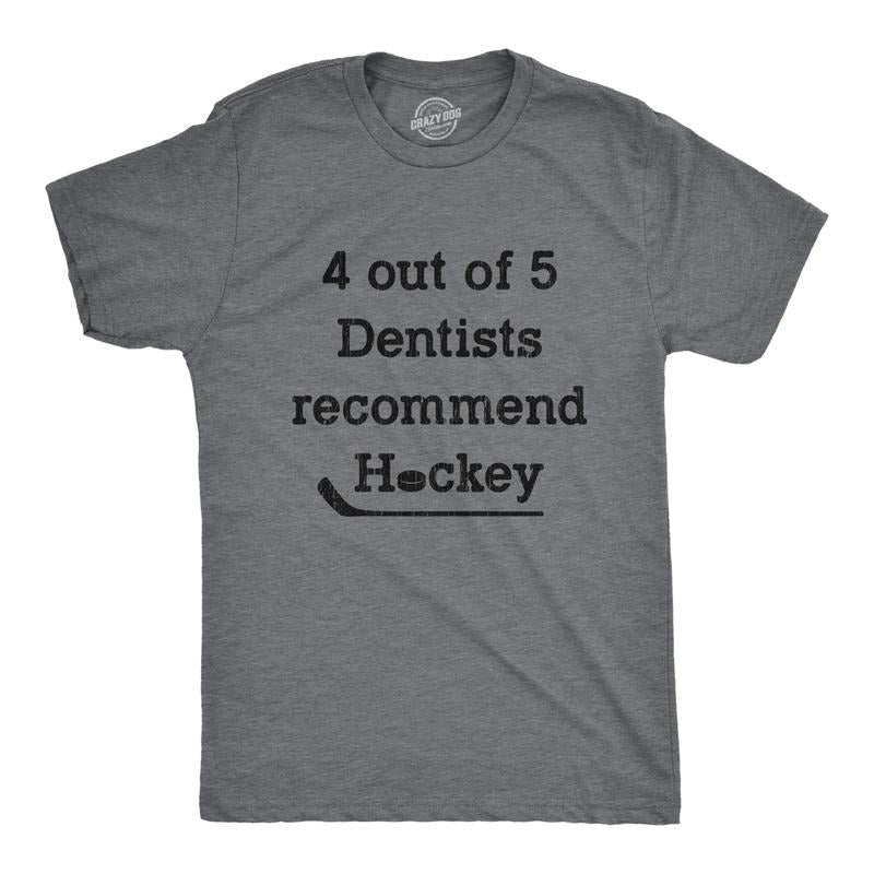Mens 4 Out Of 5 Dentists Recommend Hockey T Shirt Funny Sports Canada Graphic Novelty Tee Mens Funny T Shirts Cool Tees Soft Stylish Casual Menswear Funny Hockey Short Sleeve Novelty Tees for Guys Dark Grey