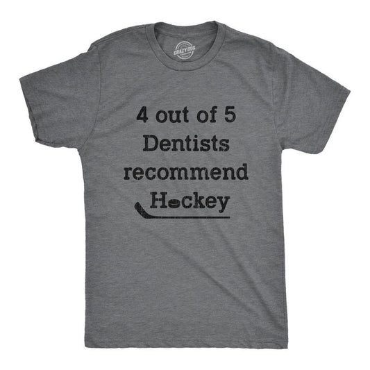 Mens 4 Out Of 5 Dentists Recommend Hockey T Shirt Funny Sports Canada Graphic Novelty Tee Mens Funny T Shirts Cool Tees Soft Stylish Casual Menswear Funny Hockey Short Sleeve Novelty Tees for Guys Dark Grey