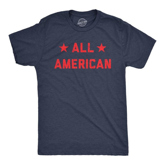 Mens All American T Shirt Funny Cool Patriotic Fourth Of July Party Text Graphic Tee For Guys Mens Funny T Shirts Cool Tees Soft Stylish Casual Menswear Patriotic Apparel for Men Novelty Tees for Guys Navy