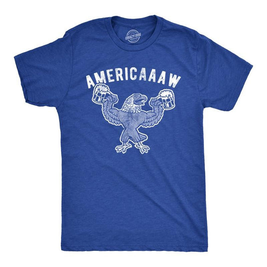Mens Americaaaw T Shirt Funny 4th Of July Merica Bald Eagle Beer Drinking Graphic Party Tee Mens Funny T Shirts Cool Tees Soft Stylish Casual Menswear Patriotic Apparel for Men Funny Beer Short Sleeve Royal