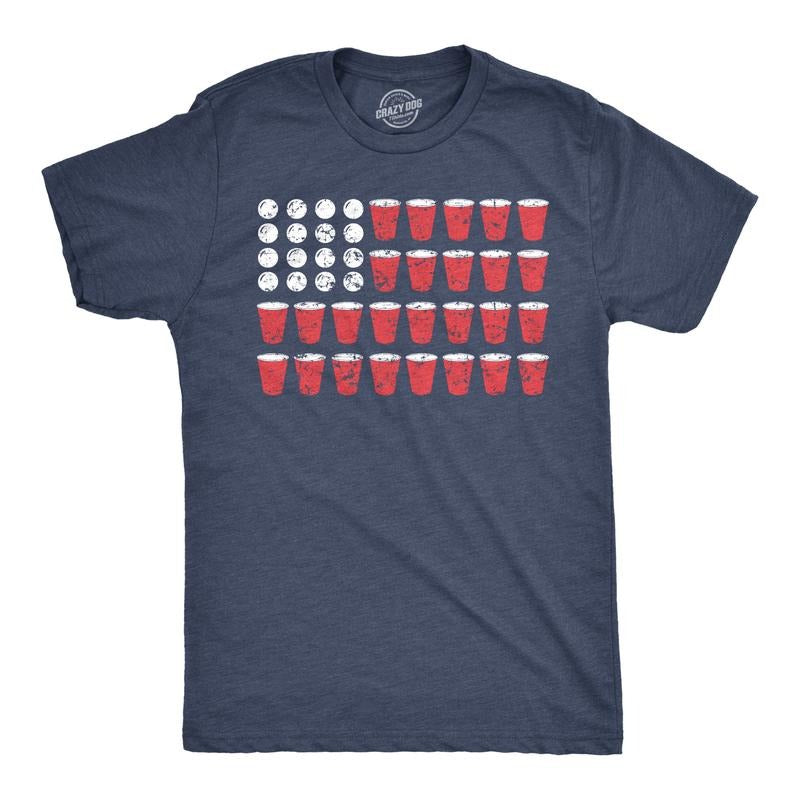 Mens American Flag Beer Pong T Shirt Funny Fourth Of July Drinking Tee for Guys Mens Funny T Shirts Cool Tees Soft Stylish Casual Menswear Patriotic Apparel for Men Funny Beer Short Sleeve Novelty Navy