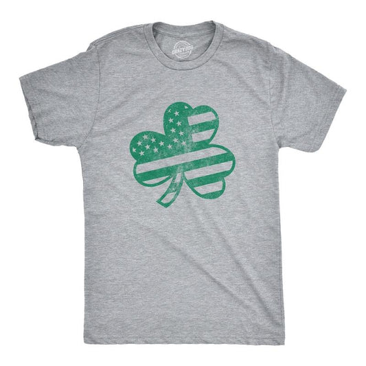 Mens American Shamrock FLAG T Shirt USA Cool Saint Patricks Day Clover Graphic Mens Funny T Shirts Cool Tees Soft Stylish Casual Menswear Saint Patrick's Day Apparel for Men Novelty Tees for Guys Light Grey