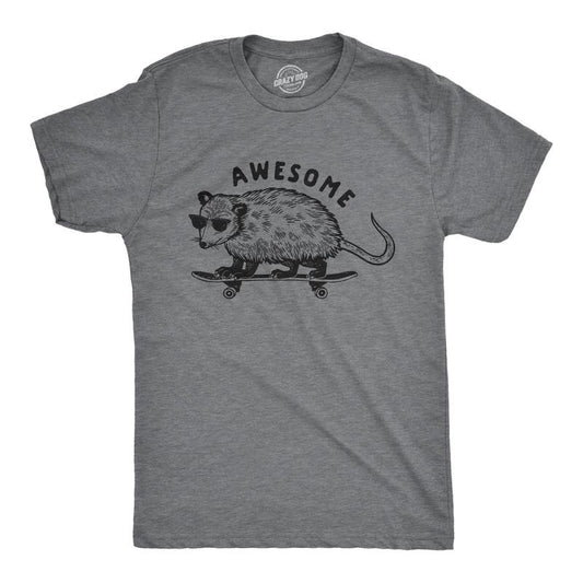 Mens Awesome Possum T shirt Funny Cool 90s Retro Animal Lover Graphic Tee Mens Funny T Shirts Cool Tees Soft Stylish Casual Menswear Funny Animal Short Sleeve Novelty Tees for Guys Dark Grey