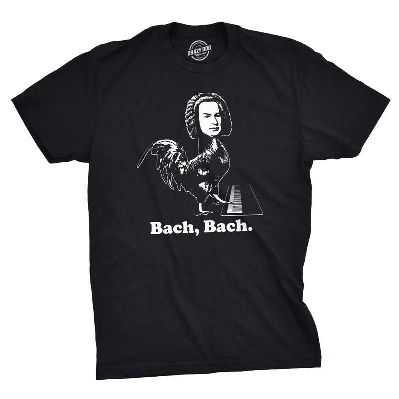 Mens Bach Bach T Shirt Funny Classical Composer Chicken Tee Mens Funny T Shirts Cool Tees Soft Stylish Casual Menswear Animal Apparel for Men Funny Music Short Sleeve Novelty Tees for Guys Black