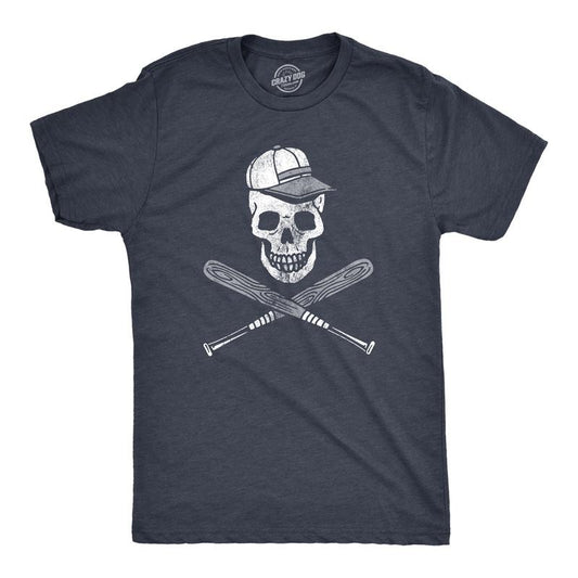 Mens Baseball Skull T Shirt Sports Fan Baseball Pirate Skull and Crossbones Graphic Novelty Tee Mens Funny T Shirts Cool Tees Soft Stylish Casual Menswear Funny Baseball Short Sleeve Novelty Tees for Navy