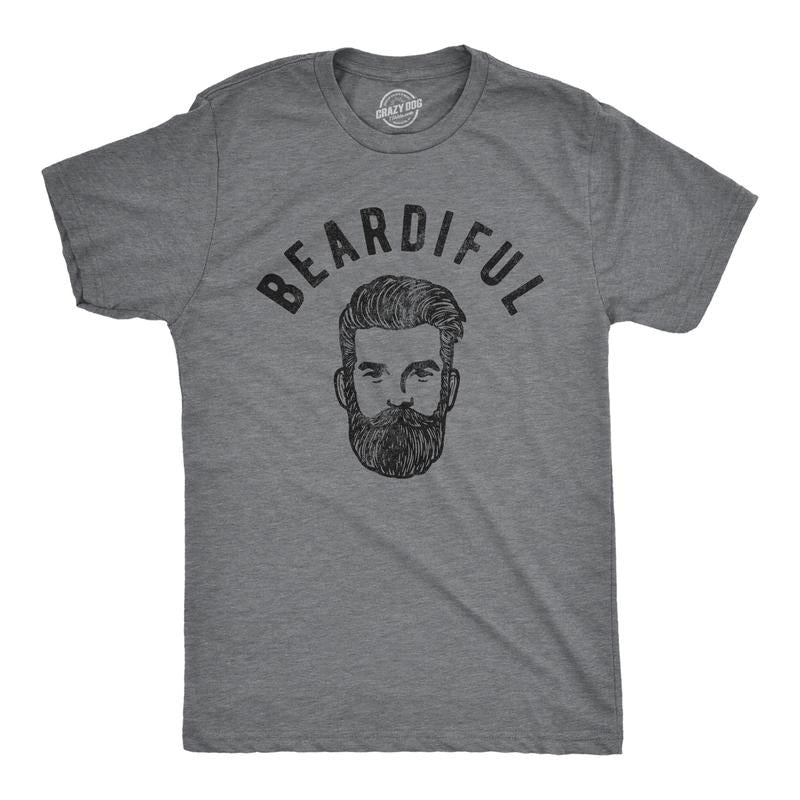 Mens Beardiful T Shirt Funny Good Looking Facial Hair Novelty Handsome Graphic Tee For Guys Mens Funny T Shirts Cool Tees Soft Stylish Casual Menswear Funny Sarcastic Short Sleeve Novelty Tees for Dark Grey
