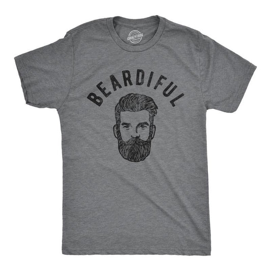 Mens Beardiful T Shirt Funny Good Looking Facial Hair Novelty Handsome Graphic Tee For Guys Mens Funny T Shirts Cool Tees Soft Stylish Casual Menswear Funny Sarcastic Short Sleeve Novelty Tees for Dark Grey
