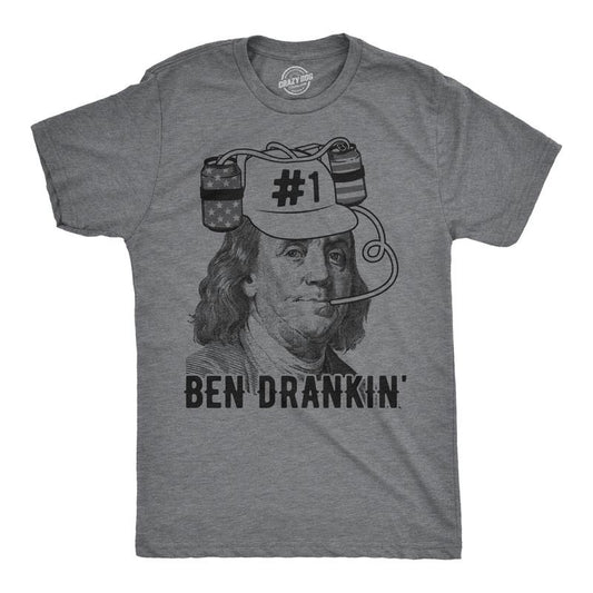 Mens Ben Drankin T shirt Funny 4th Of July Beer Drinking Patriotic USA Graphic Mens Funny T Shirts Cool Tees Soft Stylish Casual Menswear Patriotic Apparel for Men Funny Beer Short Sleeve Novelty Tees Dark Grey