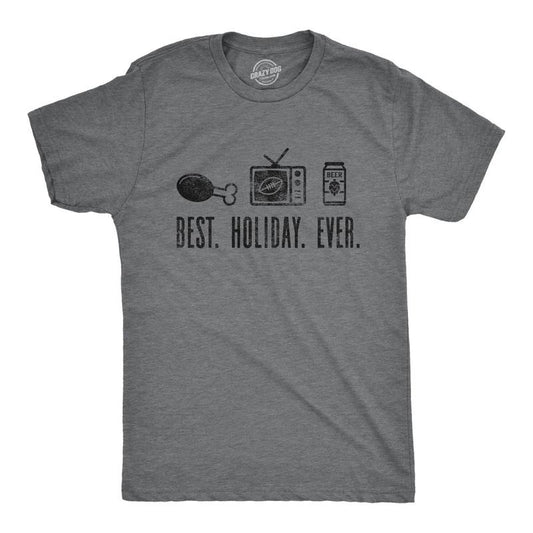Mens Best Holiday Ever Tshirt Funny Thanksgiving Football Drinking Graphic Tee