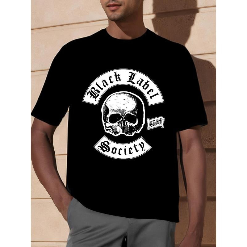 Mens Black Cotton Graphic T-Shirt - Soft, Breathable, Crew Neck, Short Sleeve, Regular Fit, All-Season Band Tee with Black Label Society Print - American Local Transfer made in usa